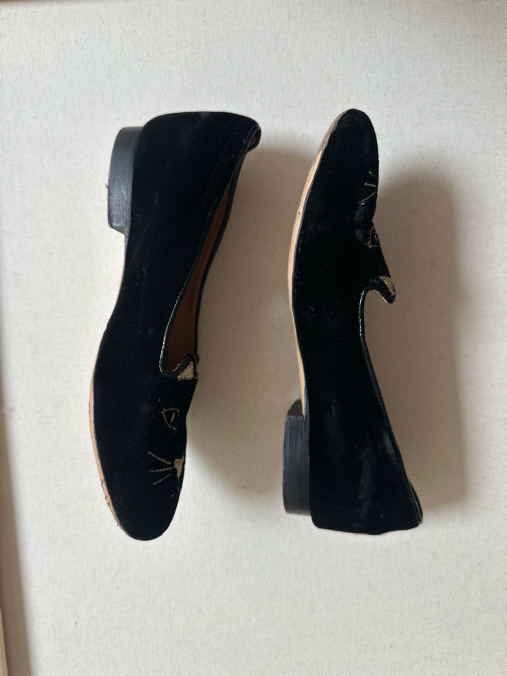 Charlotte Olympia Black Velvet Cat-Embroidered Slip-On Flats - Picture 4 of 7